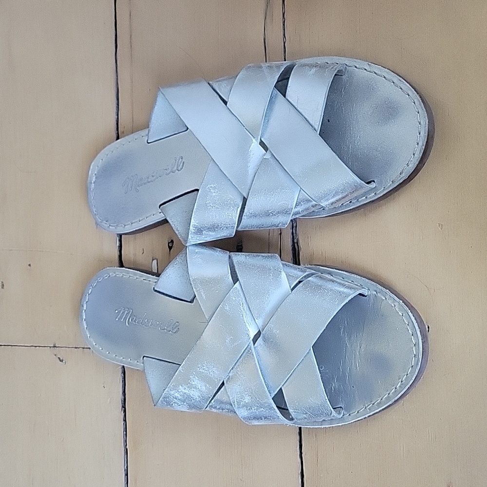 Madewell The Boardwalk Woven Slide Sandal in Metallic